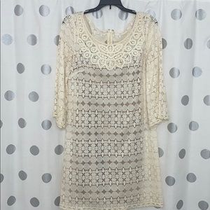 Cream & Nude Lace Shift Dress by Muse